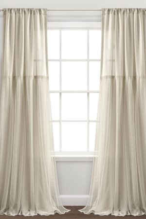 Tulle Skirt Solid Window Curtain Panel Pair, 84" L x 40" W, Neutral