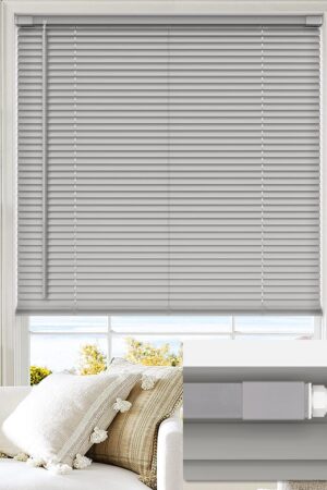 Cordless No Tools-No Drill 1" Vinyl Horizontal Mini Blinds, Light Filtering Blinds for Windows, Blinds & Shades for Window Size 39" W x 48" H, Grey