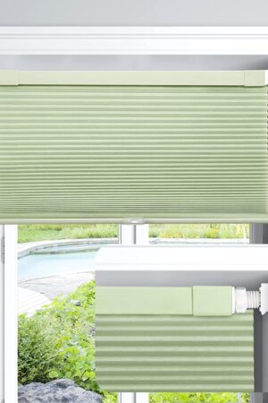 Cordless Cellular Shades No Tools No Drill Light Filtering Polyester Cellular Blinds for Window Size 20'' W x 64'' H, Green