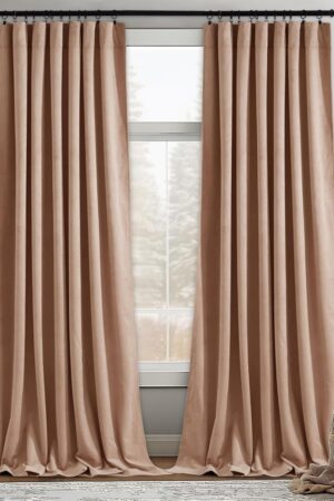Nursery Sunlight Blush Velvet Curtains - Room Darkening Curtains for Bedroom Elegant Interior Decoration Privacy Window for Living Room, W52 x L96, Blush Beige, 2 Panels
