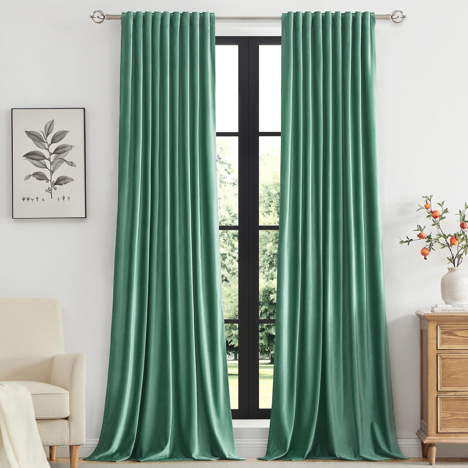 Velvet Curtains 96 inch Long for Living Room,Set of 2 Panels Turquoise Aqua Blackout Rod Pocket Back Tab Window Treatment Room Darkening Heavy Decorative Curtains Drapes for Bedroom