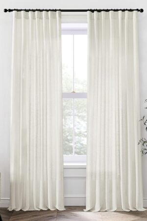 108 Inch Linen Curtains 2 Panels,With Heading Tape Hooks for Track System Back Tab,Stone Washed Cotton Flax Weave Sheer Extra Long Curtain for Living Room Bedroom,9FT 9 FT,Cream(Ivory/Off White)