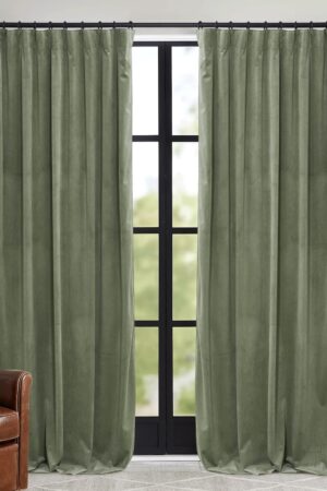 Sage Green Velvet Curtains 84 inch, Room Darkening Super Soft Velvet Drapes for Living Room Thermal Insulated Pleat Tapes Window Treatment for Bedroom Playroom, W52 x L84 inch, 2 Panels