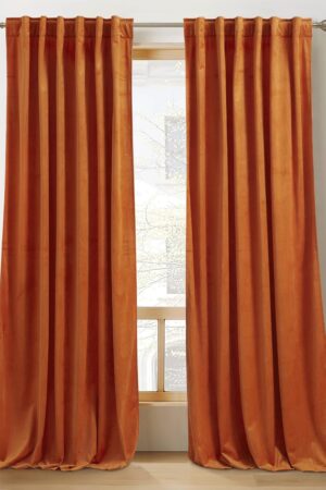 Orange Velvet Curtains 84 inches- Blackout Curtains for Living Room, Thermal Insulated Noise Reducing Panels Soft Luxury Window Decor for Bedroom, Bright Orange, W52 x L84 inches, 2 Panels